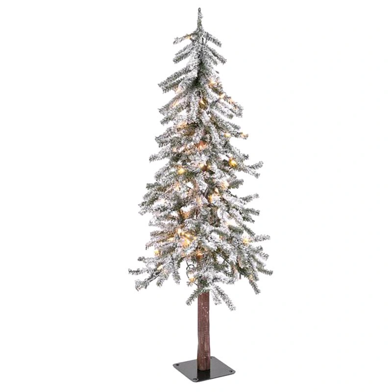 Gerson 4 ft. Slim LED 100 ct Flocked Alpine Christmas Tree (Pack of 2)